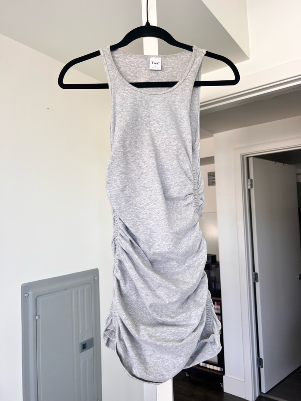 Aritzia TNA Heather Gray Ruched Tank Mini Dress